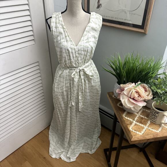 A NEW DAY Dress Womens Medium Maxi Cream Green Fish All Over Print Bohemian Chic - Picture 1 of 11